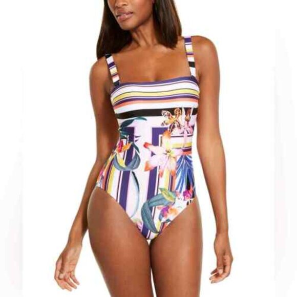 Trina Turk Bandeau Treasure Cove Womens 12 One Piece Mulitcolor Fitted Swimsuit
